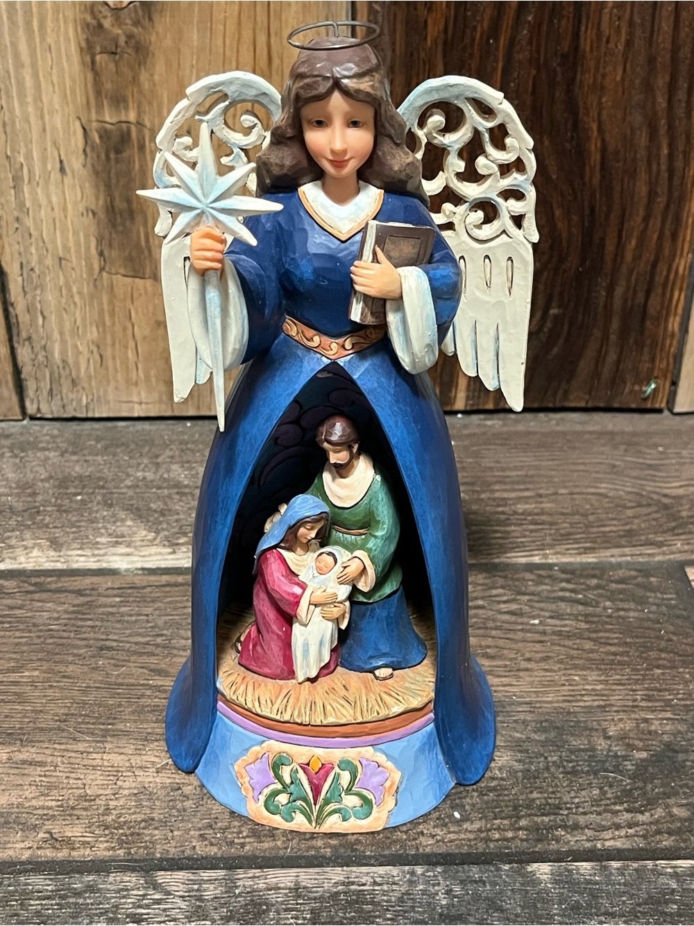 Jim Shore Blue Angel Nativity Figurine with White Wings and Multicolor Accents